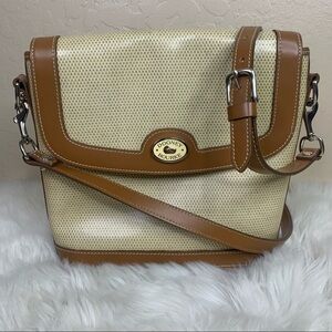 Dooney and Bourke Tan Panama Linen Large Flap Bag